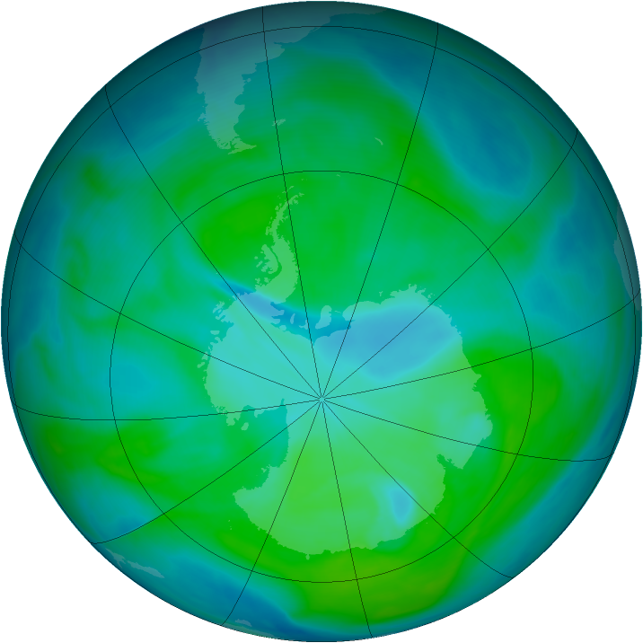 Antarctic ozone map for 04 January 2008